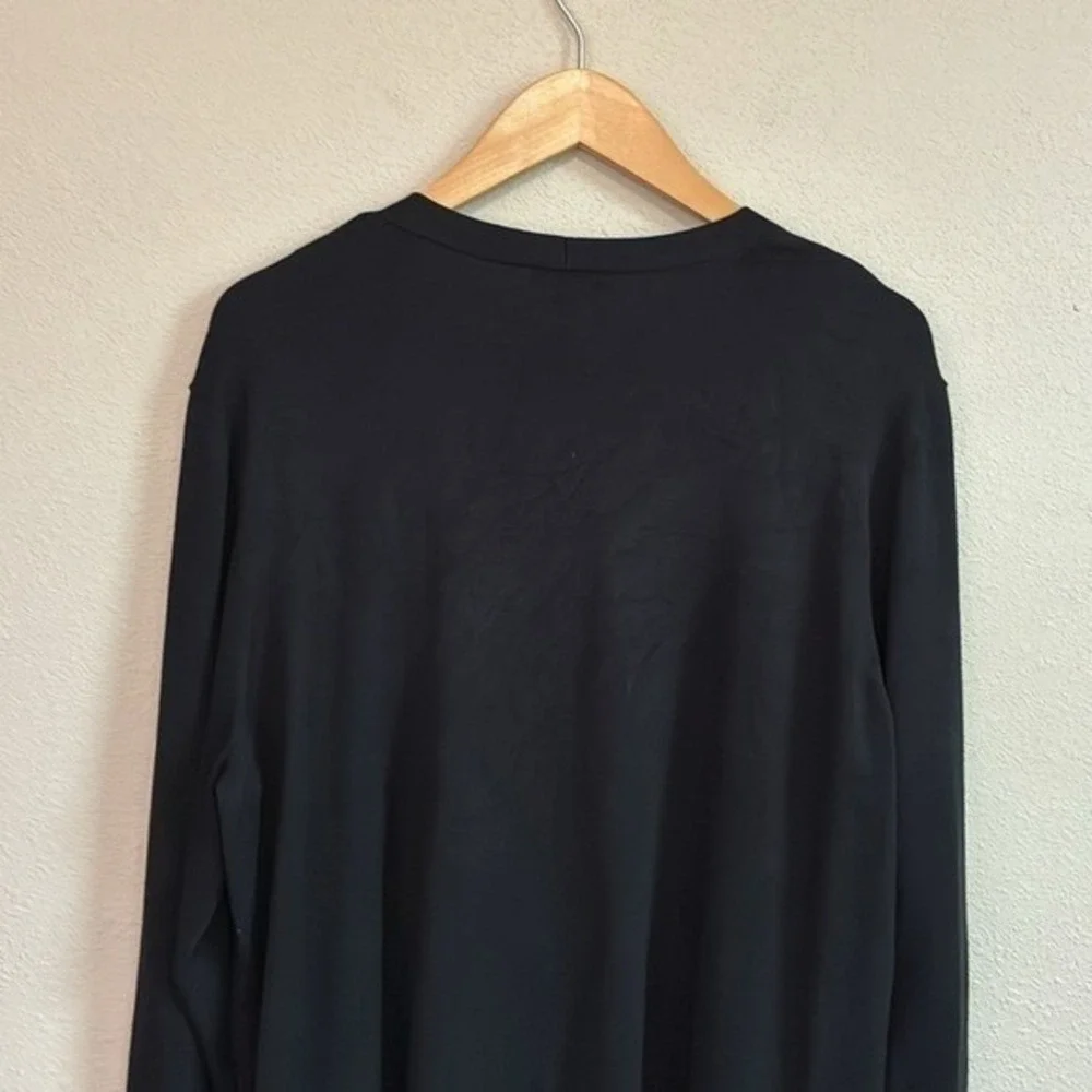 CHICO'S XL Black Longline Open Front Knit Cardigan Jacket Office Career Corpgore